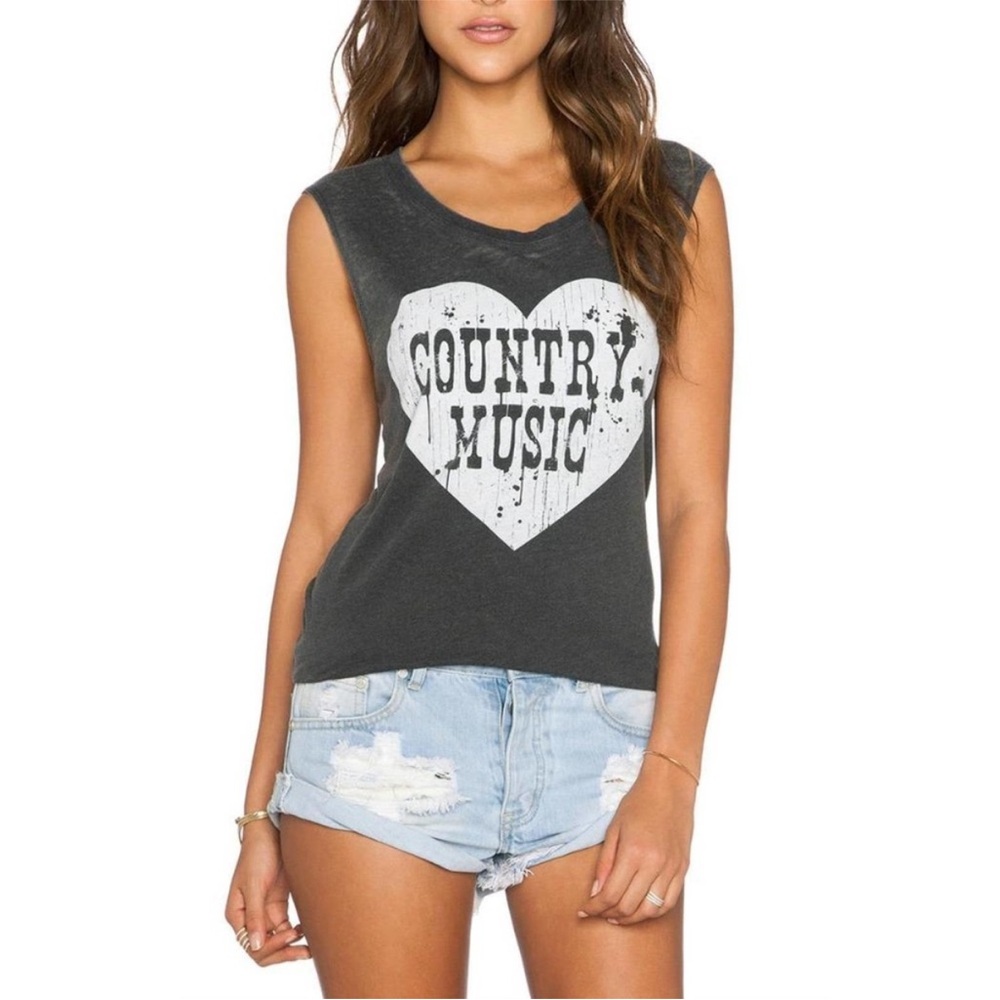 Chaser Country Music Graphic Tank Small Gray Distressed Heart Sleeveless Tee - Picture 2 of 4